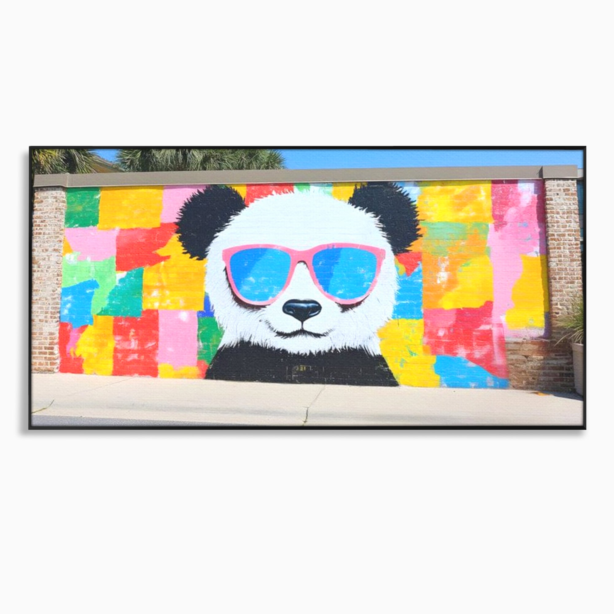 Tablou canvas cu tablou canvas cu panda grafitat, in rama de aluminiu negru